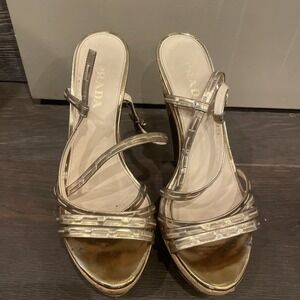 PRADA Women's Gold and Cork Strappy Heels Size 6